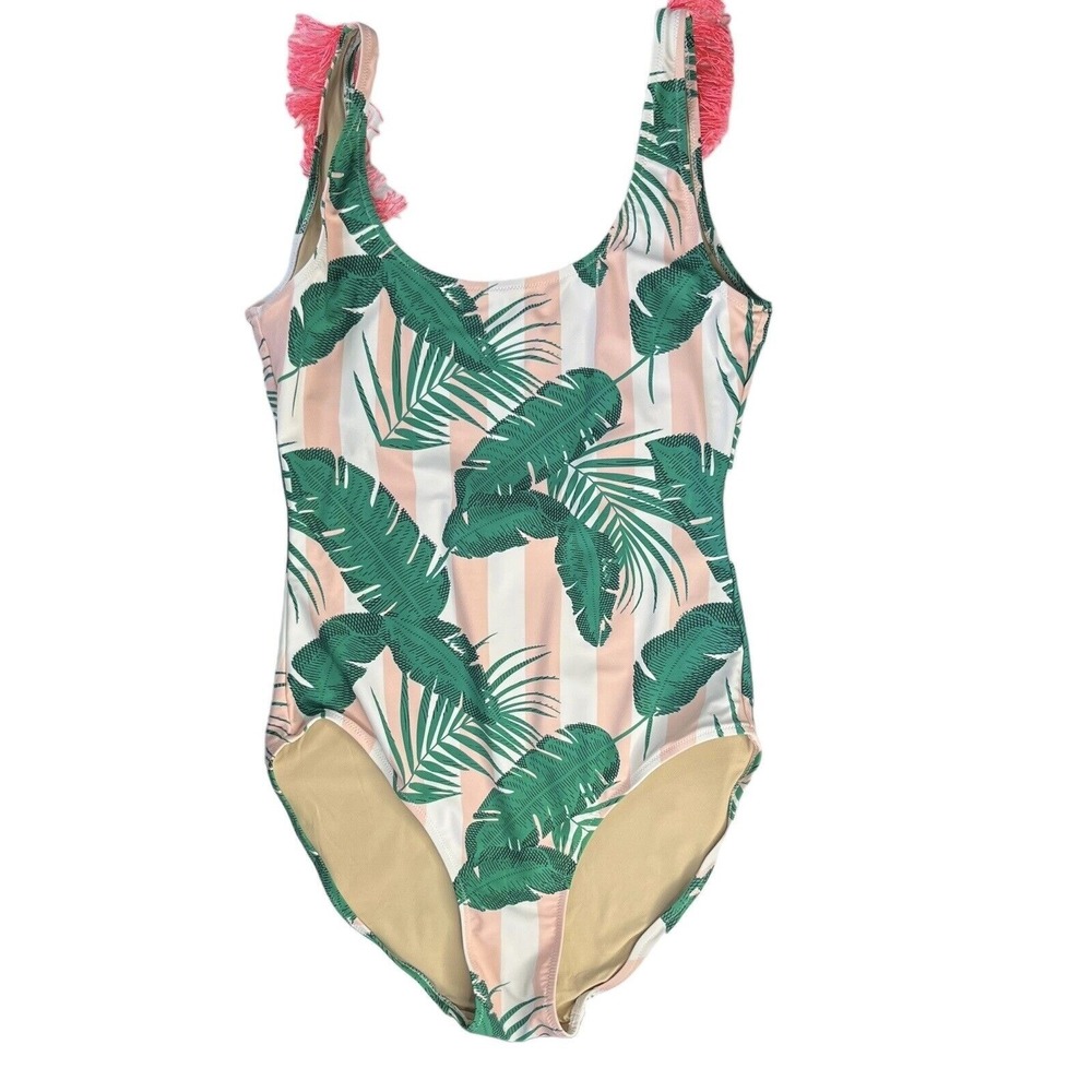 Shade Critters One Piece Swim Suit Size 10 Green Pink Palms Fringe Pool Summer